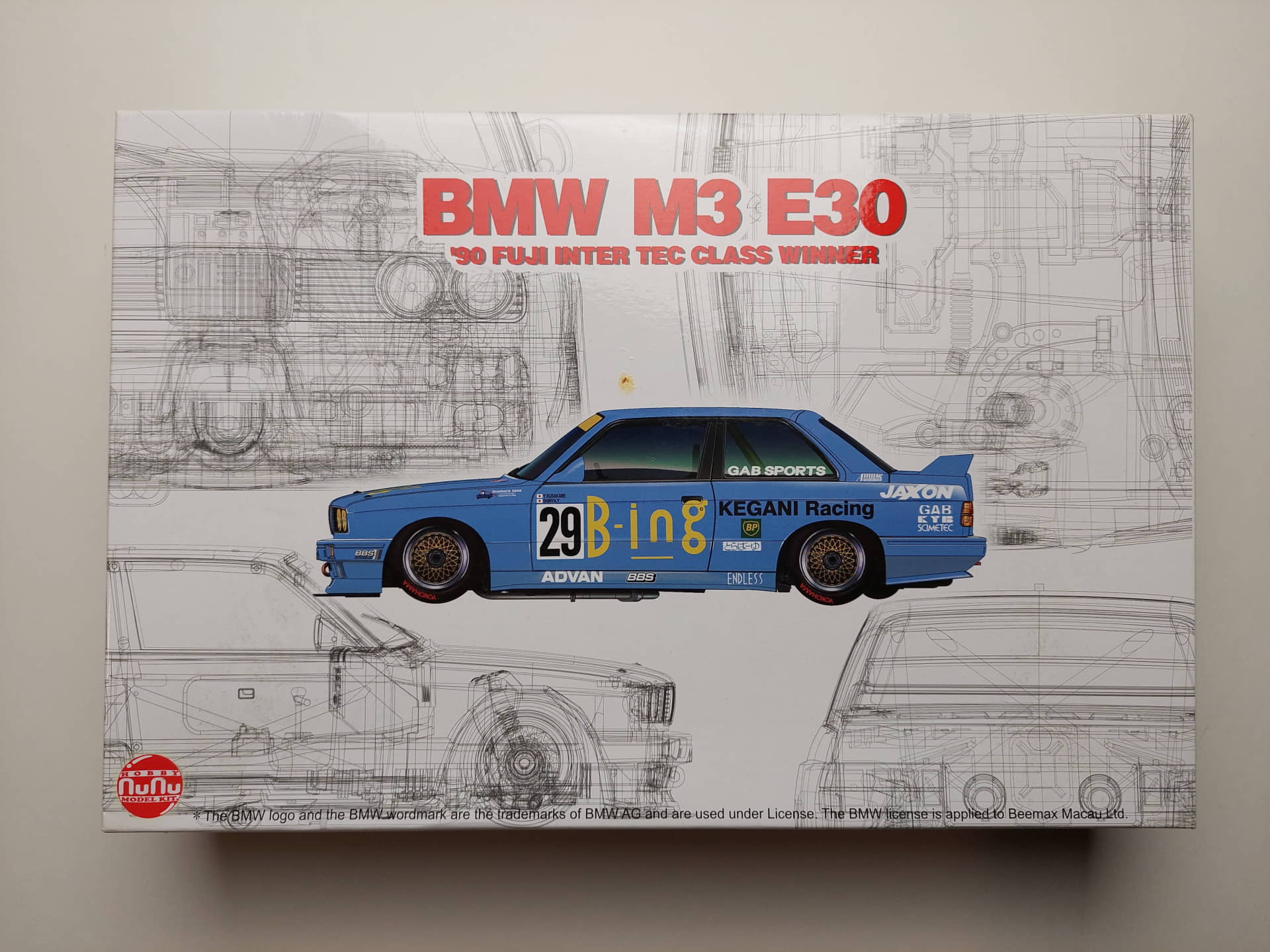 8690b8eade5010412bf8fbebc8607179.jpg 1/24 BMW M3 E30 '90 Fuji InterTEC Class Winner Сборная модель Nunu PN24019