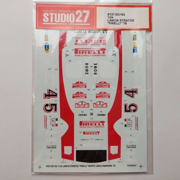 1/24 Lancia Stratos '78 Monte Carlo/San Remo #4 Pirelli Декали Studio27 ST27-DC163