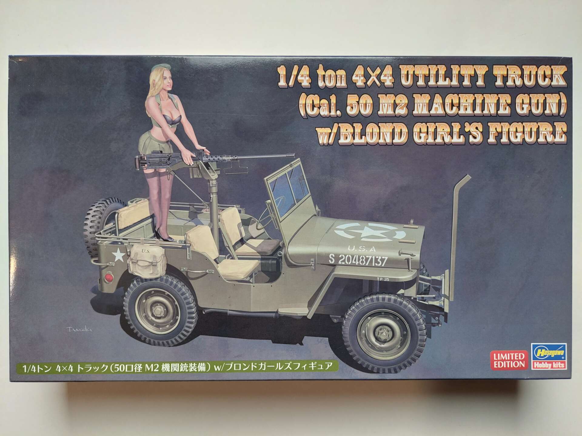fa99c332530eed7724fd83b2aec711e9.jpg 1/24 Jeep Willys 1/4 ton 4x4 Utility Truck (Cal. 50 M2 Machine Gun) w/Blond Girl's Figure Сборная модель Hasegawa 52283