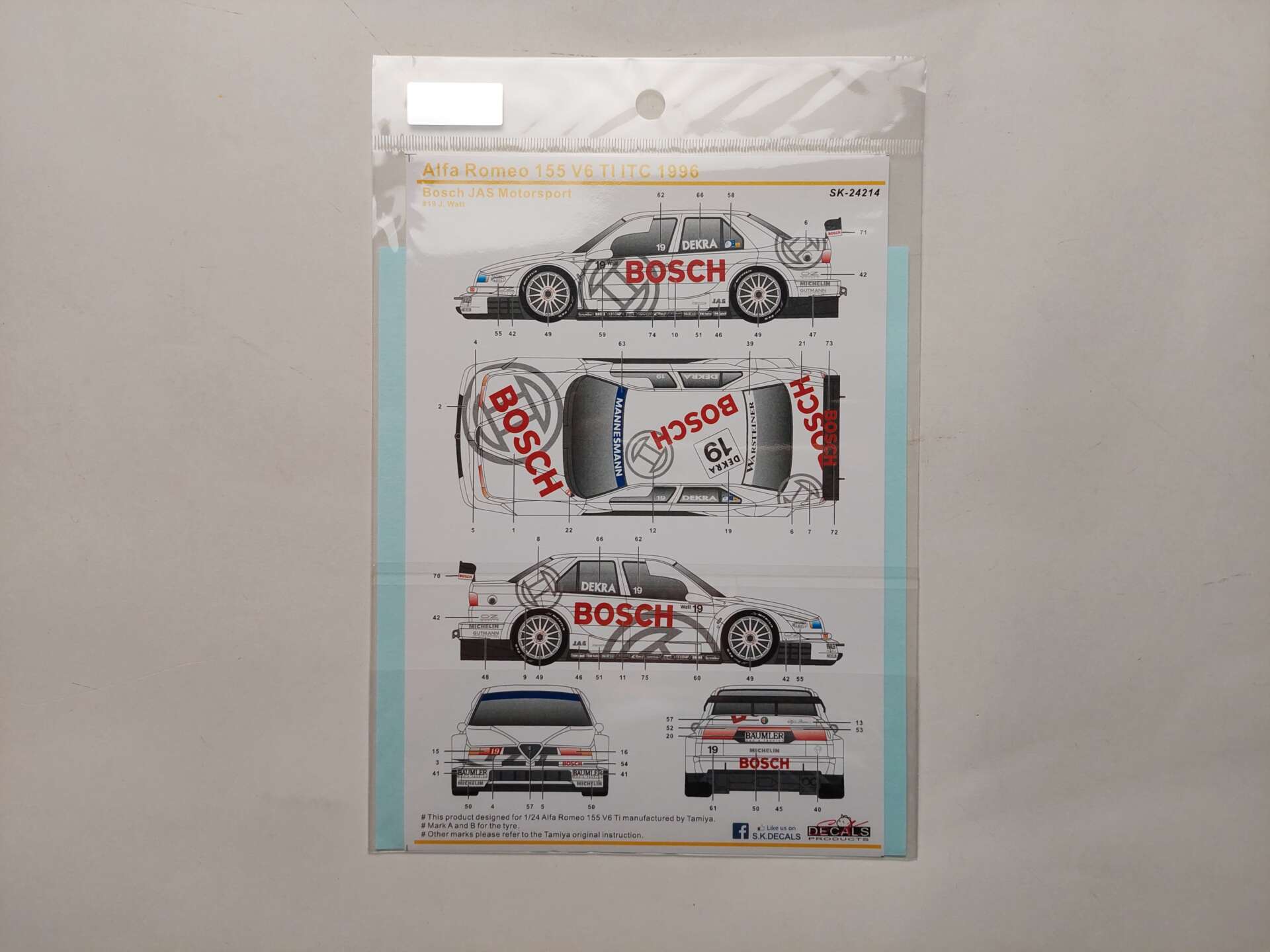 31de4ae762d273eb2e00f69e9c33b43e.jpg 1/24 Alfa Romeo 155 V6 Ti 1996 ITC Jason Watt #19 Bosch JAS Motorsport (Tamiya 24182) Декали SK Decals SK-24214