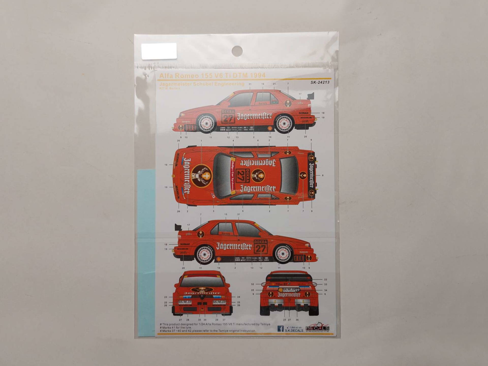 51b84c51f6736f3b93469bf738121e87.jpg 1/24 Alfa Romeo 155 V6 Ti 1994 DTM Michael Bartels #27 Jagermeister Schubel Engineering (Tamiya) Декали SK Decals SK-24213