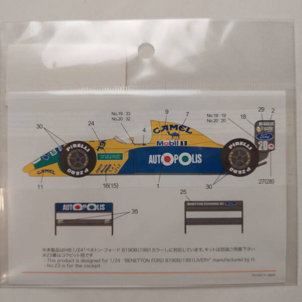 1/24 Benetton B190B 1991 Autopolis, Camel (Hasegawa 23013) Декали Shunko Models SHK-D115